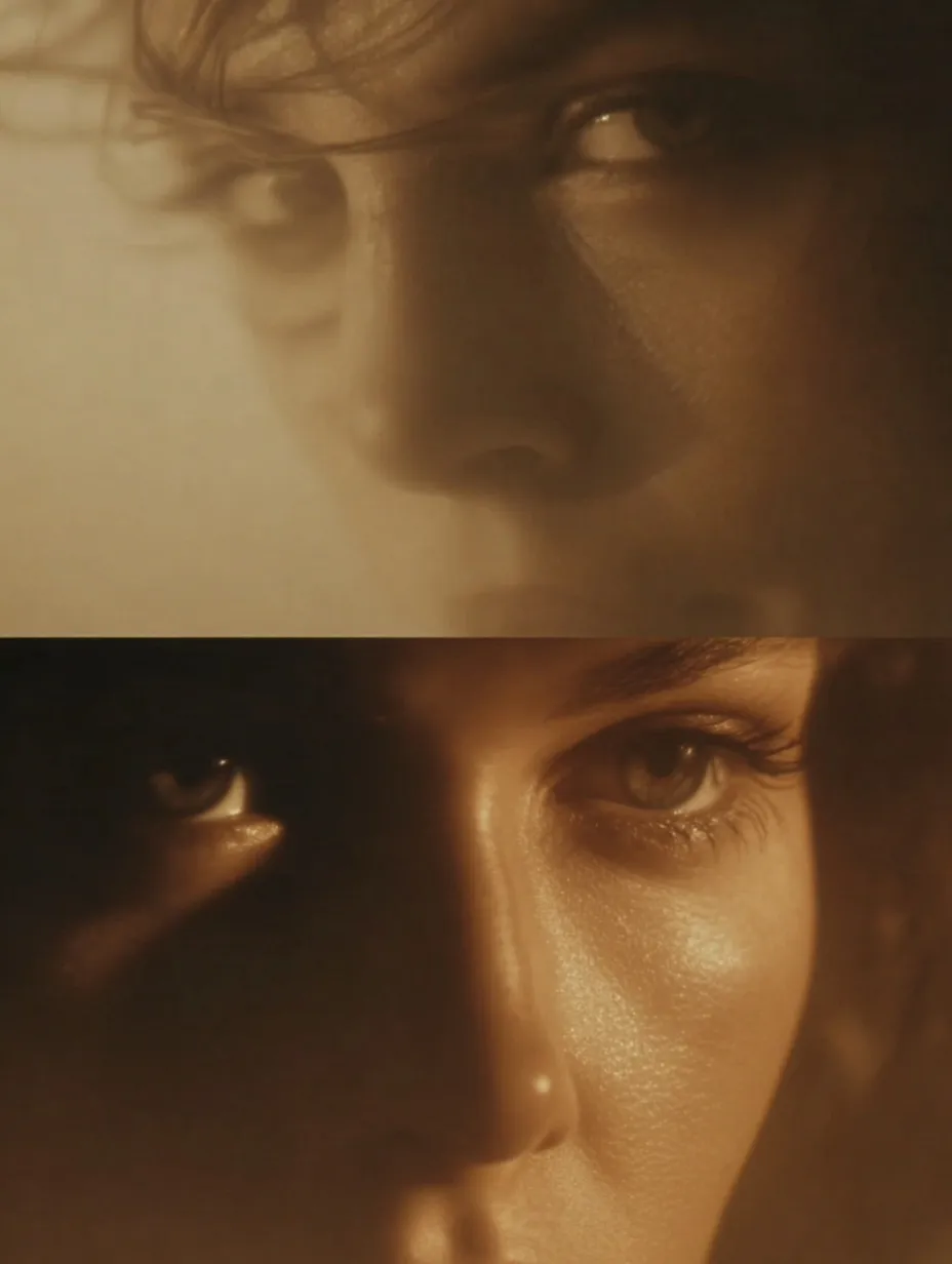 Warm editorial close-up portrait in cinematic amber light